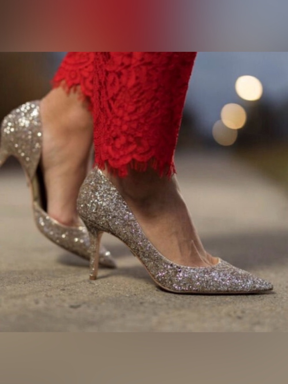 Badgley Mischka Daisy Glitter Pointed Toe Pumps 7.5 Champagne Gold Heels Glam